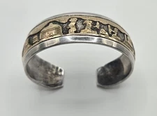 Sterling Silver Gold Filigree Navajo Style Cuff Bracelet Tom & Sylvia Kee