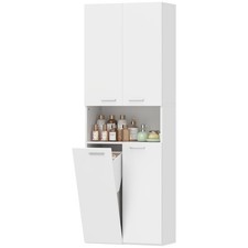 HOMCOM Mobile Bagno Alto con Ribalta Cesto Portabiancheria, Bianco