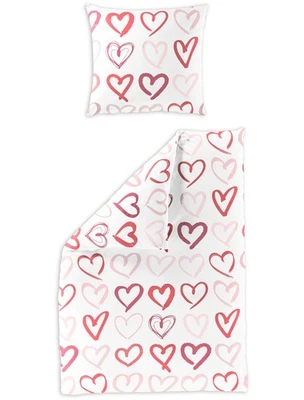 Bierbaum Mako-Satin Bettwäsche 155x220 Herzen weiß rot rosa süß 4145-60 - Bild 1 von 3