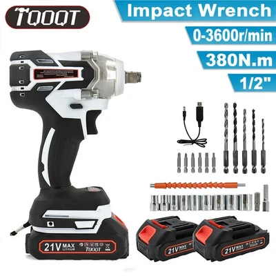TQOQT 1/2" Cordless Electric Impact Wrench Drill Gun Ratchet Driver +2 Battery - Image 1 of 4