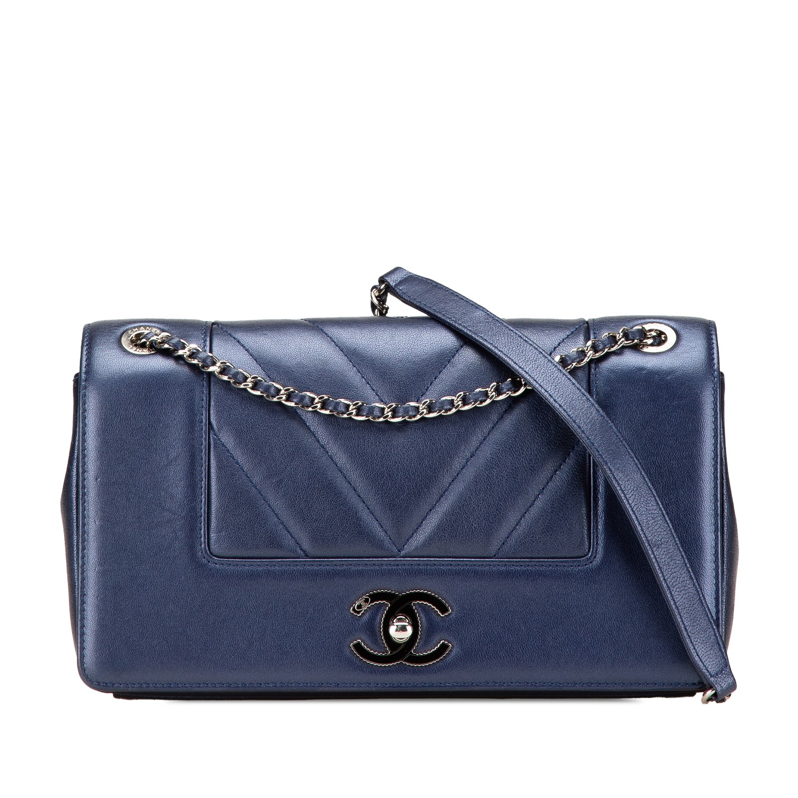 Chanel Vintage Chevron Metallic Sheepskin Mademoiselle Medium Flap