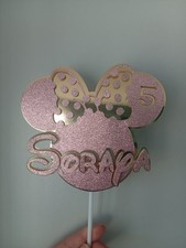 Minnie Mouse Inspired Disney Cake Topper Pink Glitter Sparkle Any Name Age