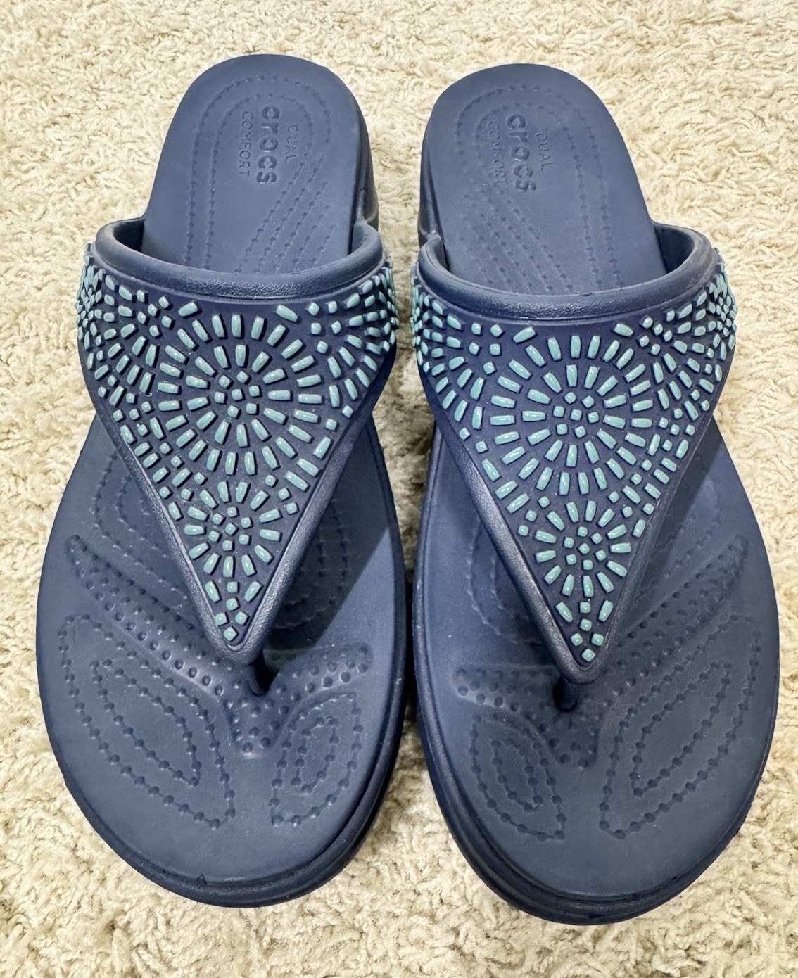 Crocs Womens Monterey Diamante Wedge Sandal Size 10 Embellished Thong