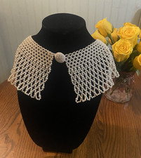 Vintage round faux pearl cream color Woven Collar Choker Necklace/Button