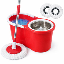 360° FLOOR MAGIC SPIN MOP BUCKET SET PREMIUM ROTATING DRY HEADS WITH 2 HEADS