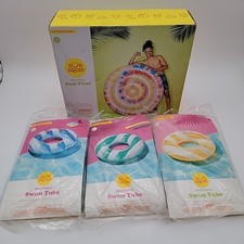 4 Sun Squad Inflatable Pool Floats, Tyedye 4.5', Blue, Green, Yellow 31in