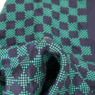 Edgar Pomeroy Made in England Navy Emerald Checkerboard 100% Silk Pocket Square