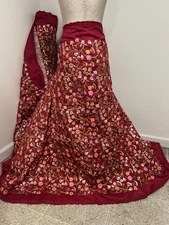 Burgundy Gold Multi Embroidery Sequins Dupioni Fabrics 44” Width By The Yard