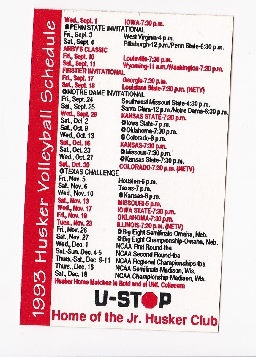 1993-nebraska-cornhuskers-husker-women-s-volleyball-schedule-n-stricker-l-luther-ebay