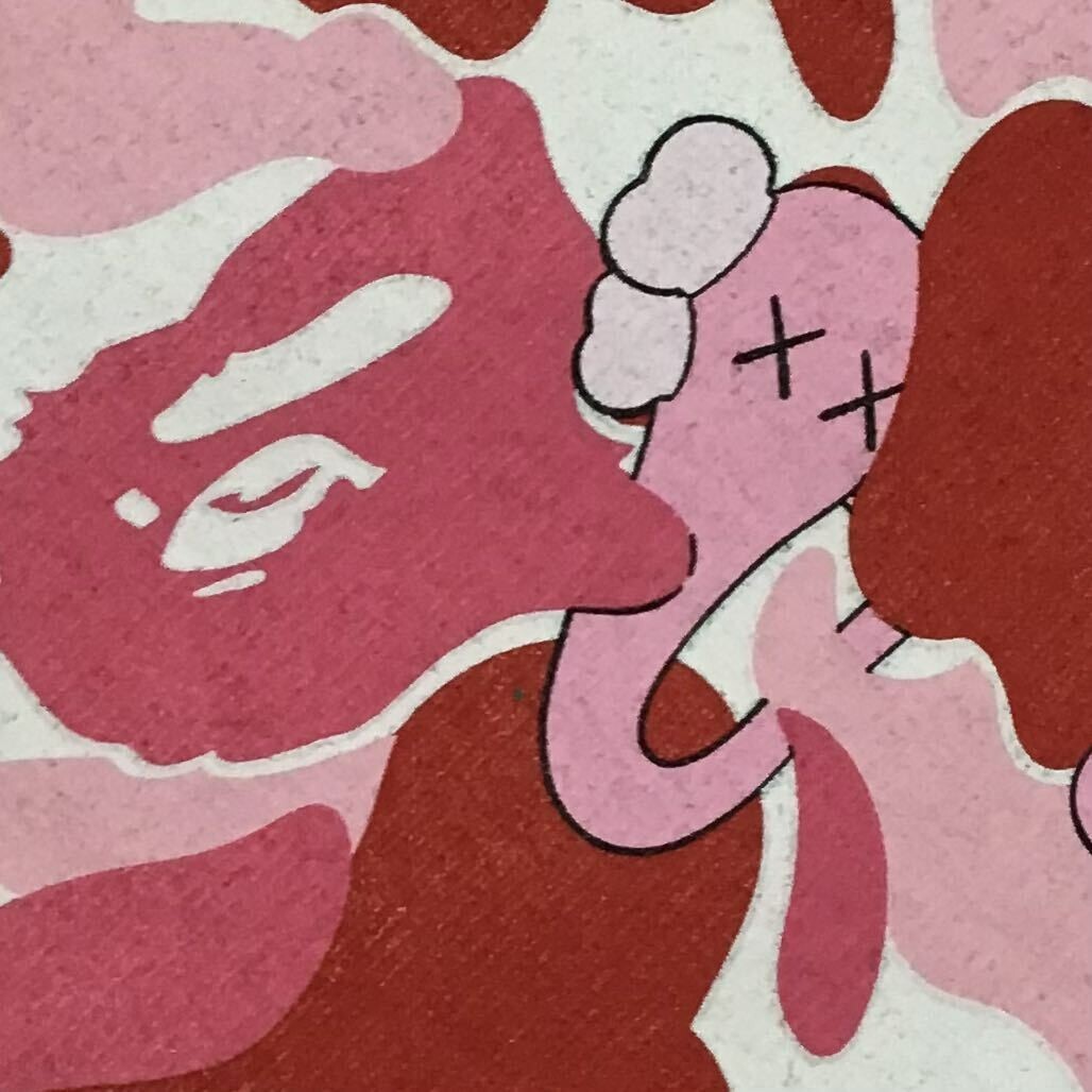 BAPE × KAWS bendy ABC camo pink ape head T-shirt Gray A Bathing