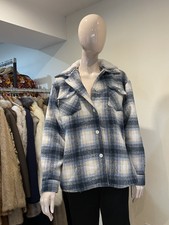 Maniere De Voir Blue Checked Shacket With Removeable Jersey Hood - Size Xs