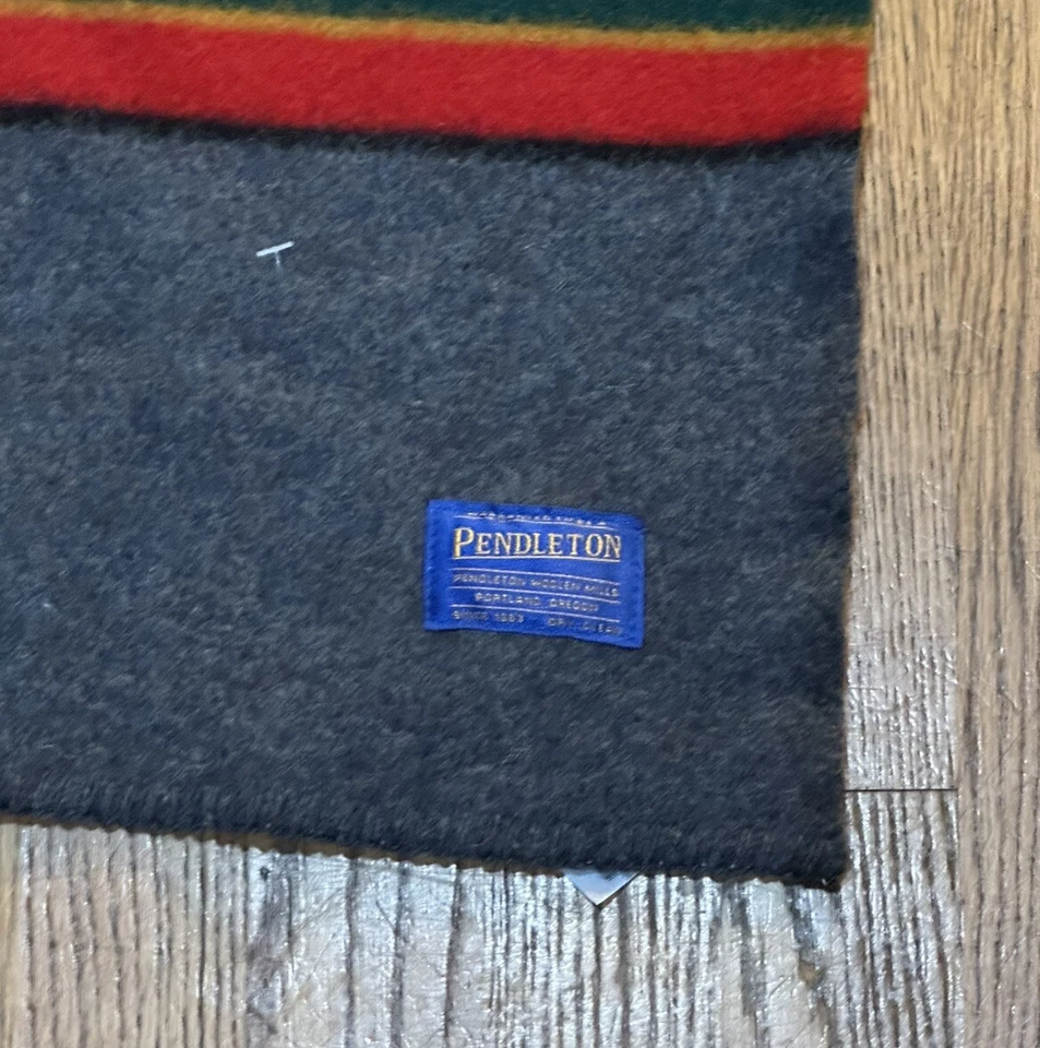 VTG Pendleton Camp Gray w/ Red Green Black Stripes Wool Blanket 67" x 82" NWT - Image 4 of 4