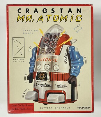 Osaka Japan Tin Age Toy Institute 1993 Cragstan Mr. Atomic Blue Grey Robot /1200
