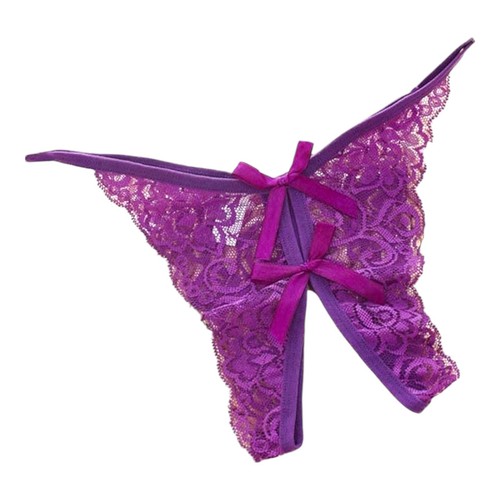 Lace Thong Crotchless Knickers Lingerie G-String Purple 2 Pack Women's Small - Picture 2 of 5