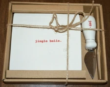 Rae Dunn Christmas Jingle Bells Cheese Plate & Joy & Spreader Set NEW! White Red