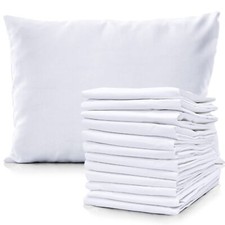 Pillowcases White Bulk 12 Pack 200 Thread Count Poly Cotton Fabric Hotel Line...