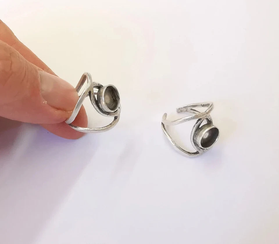 Серебряное кольцо пустое основание ободок настройки кабошон основание крепления регулируемые - Изображение 2 из 3