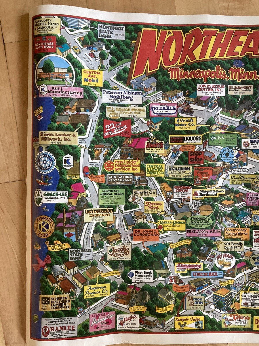 Vintage Northeast Minneapolis Minnesota MN Map Poster 1986