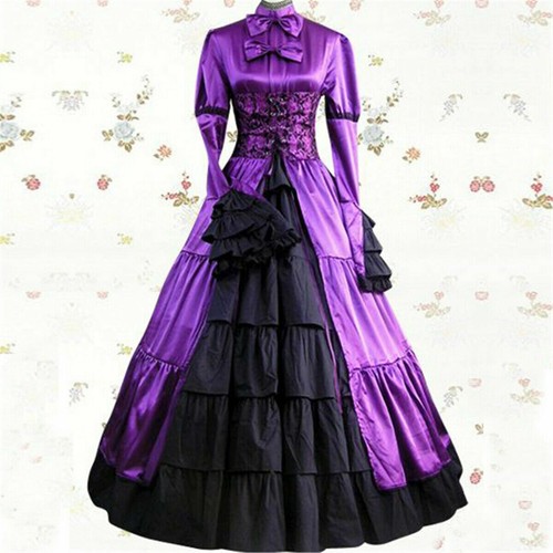 Gothic Steampunk Lolita Victorian Purple Dress Cosplay Costume Halloween |  eBay