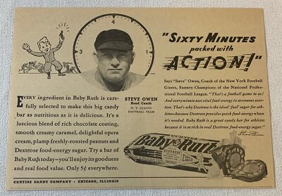 #ad 1940 Baby Ruth ad COACH STEVE OWEN New York Giants football $8.06