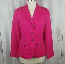 Twiggy Of London Womens Small Hot Pink Jacket Brass Tone Buttons Lined Blazer