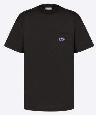 Dior And Kenny Scharf Black Purple CD Logo Pocket Short Sleeve T