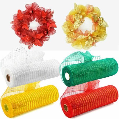 Deco Mesh Rolls 26cm x 10yd Roll for Wreaths Swags Bows | Red Green White Yellow
