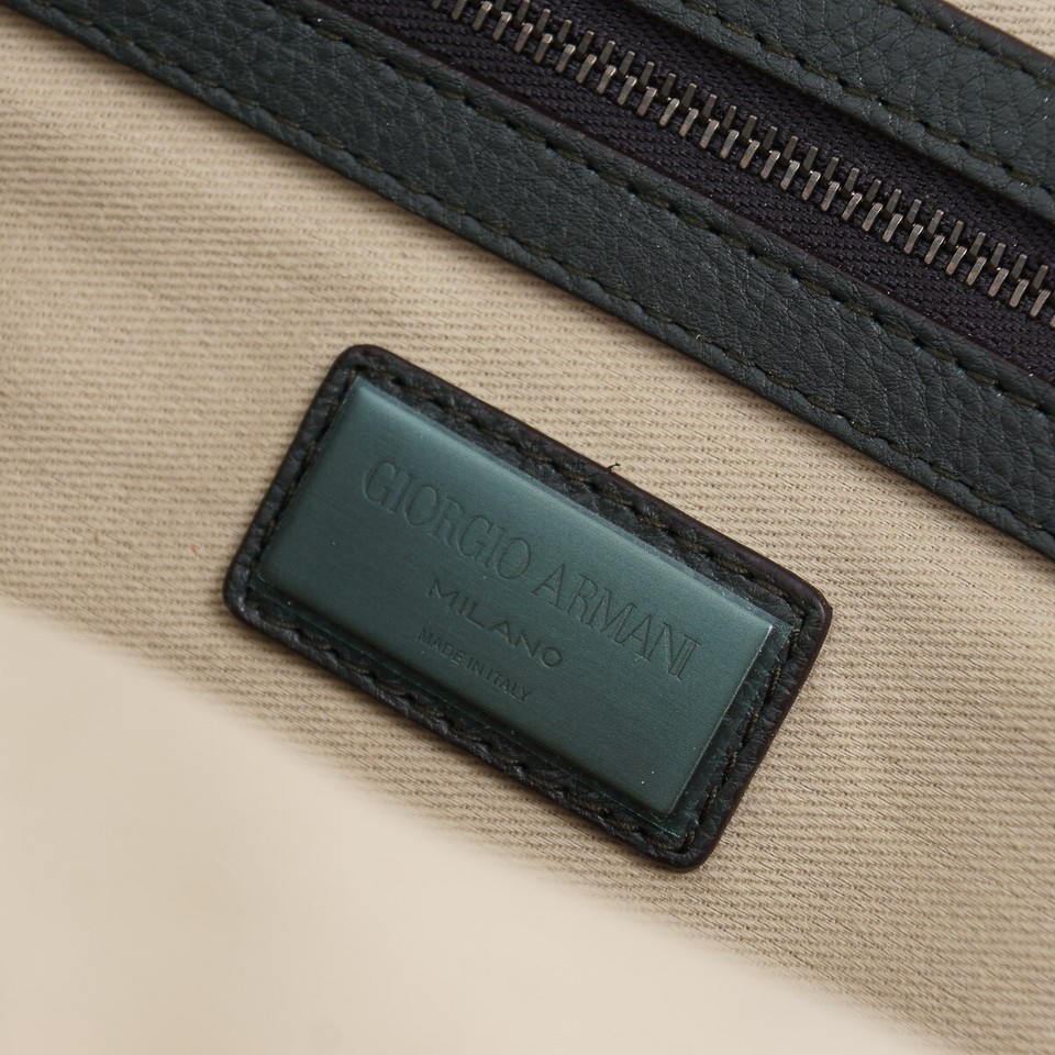 Armani Black Label Dark Forest Green Pebbled Leather Briefcase