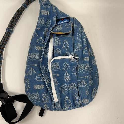 Kavu Rope Sling Bag Crossbody Shoulder Hiking Bag Blue & White Camp Print - Picture 2 of 10