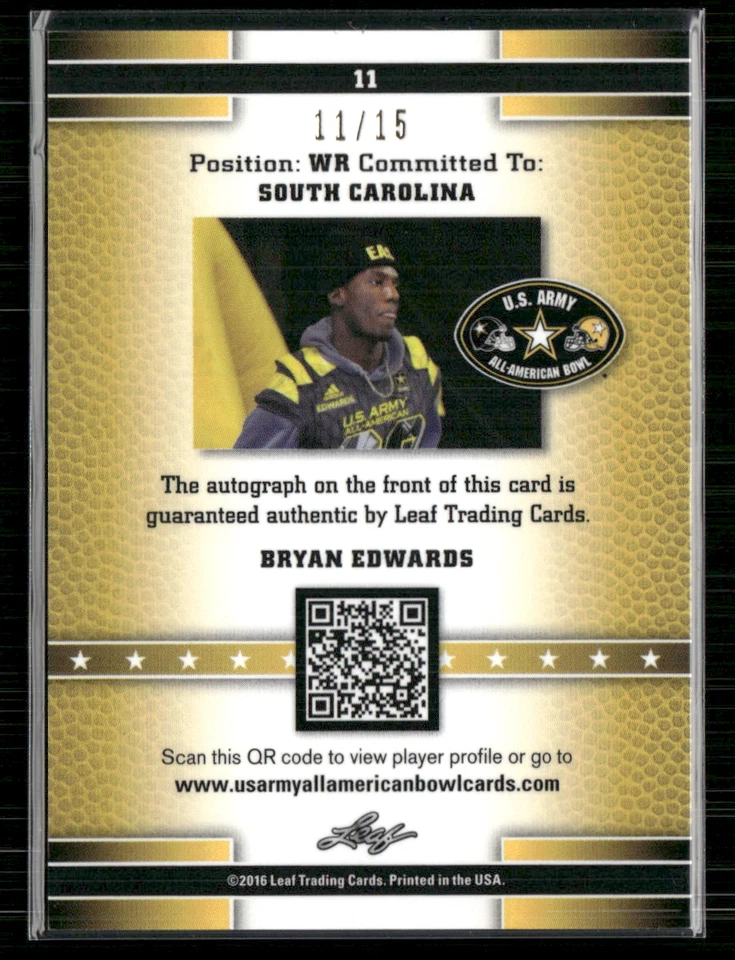 Bryan Edwards 2016 Leaf US Army All American Bowl Purple Auto 11/15 - Image 2 of 2