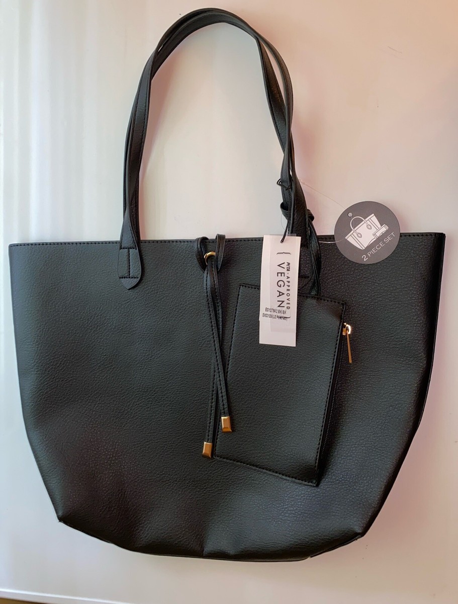 Emperia Womens Black Los Angeles-New York Vegan Fashion Shoulder/Tote Bag