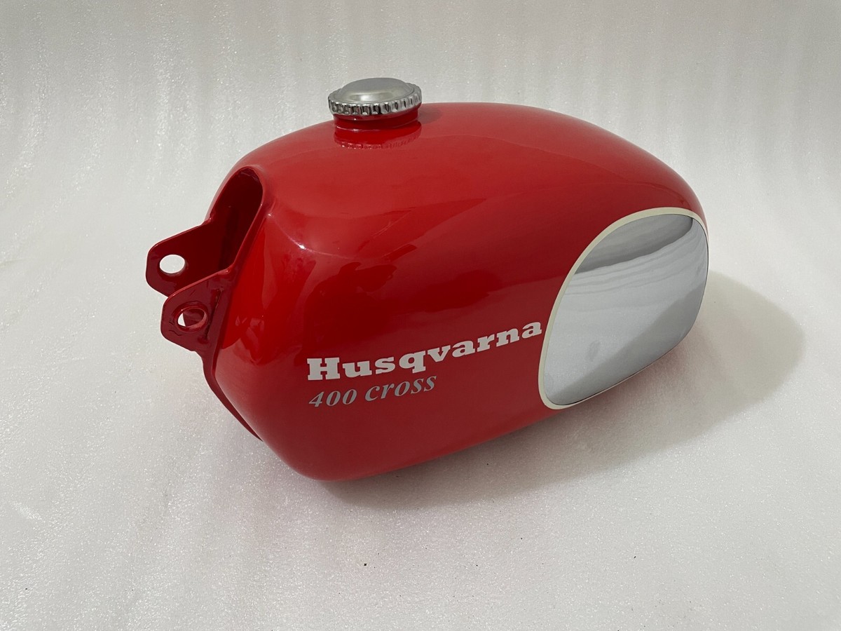 1970 Husqvarna Husky 400 Cross Chrome & Red Steel Fuel Gas Tank +