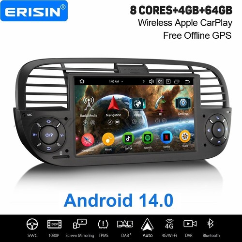 4+64GB Android 14 DAB+ Autoradio Navi CarPlay 8 Kern Wifi DSP Bluetooth Fiat 500