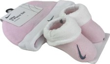 Nike Baby Pink White Cotton Fold Over Cuffs Beanie Booties Sock Set 0-6 Months