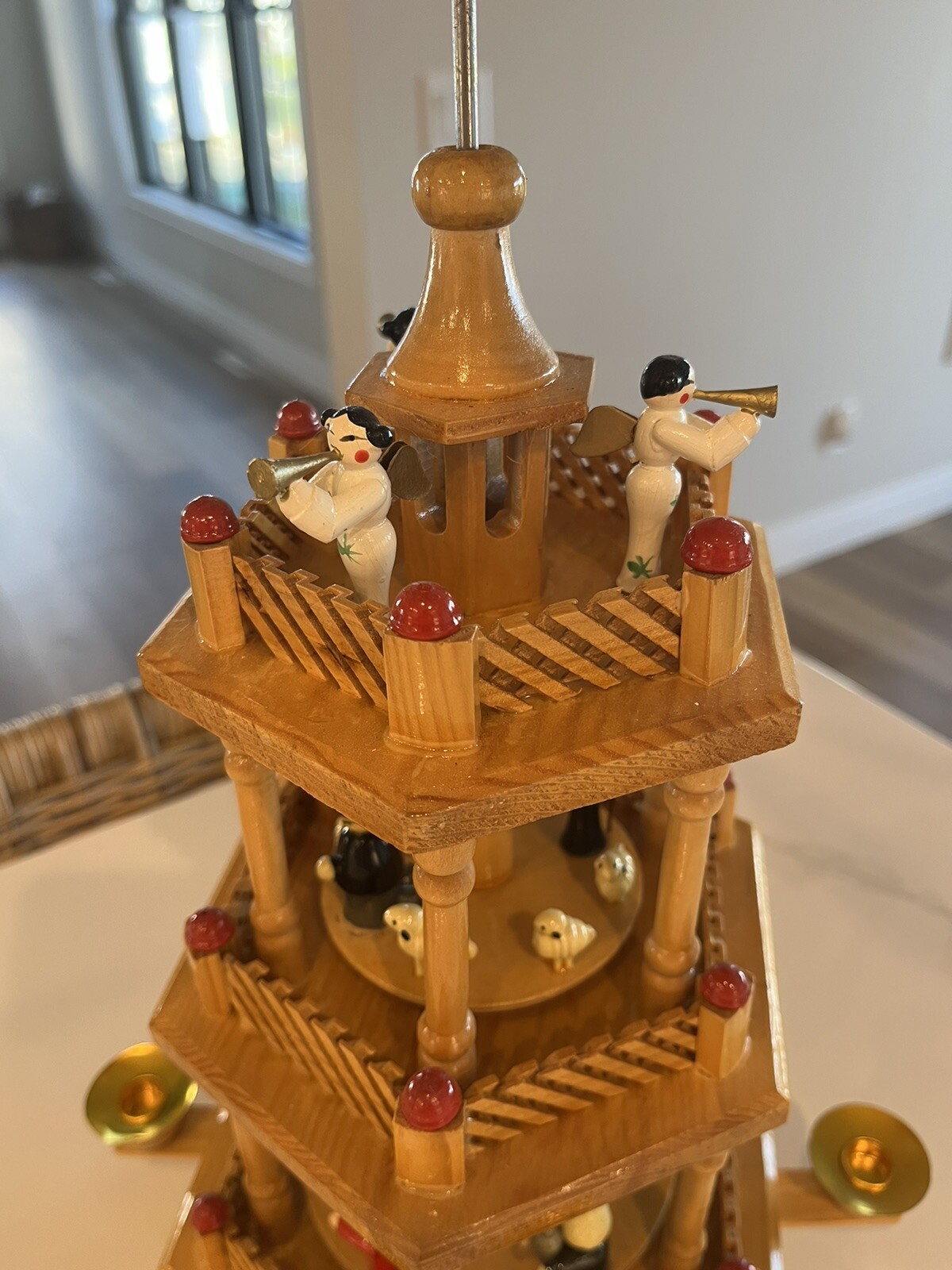 Vintage German Christmas Nativity Pyramid Carousel 3 Tier Candle