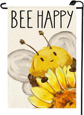 Bee Happy Summer Garden Flag 12X18 Inch Double Sided for outside Cute Sunflower