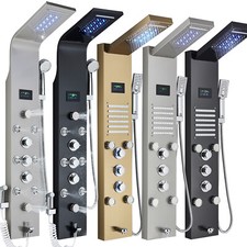 LED Stainless Steel Shower Panel Tower Faucet Massage Rain System Jets Fixture