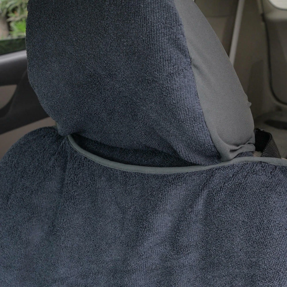 Paquete de 2 fundas de asiento de coche con toallas - Funda de asiento delantera impermeable con borde gris Foto 3 de 4