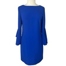 Elie Tahari Dori Boat Neck Sheath Dress Size 4 Royal Blue Wide Sleeves Zipper