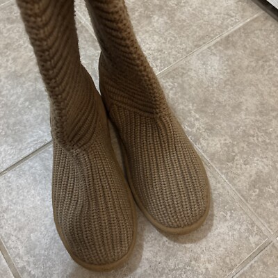 UGG Australia Womens Knit Cardy Boots Brown Woven Sheepskin Tan