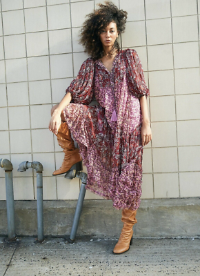 Free People Estelle Chiffon Button Front Printed Maxi Dress Size XS | eBay