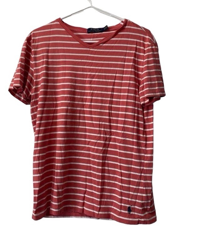 Polo Ralph Lauren Camicia Uomo Taglia Small Rosa Salmone Bianco Scollo V Pony Logo Preppy