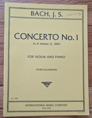 Concerto #1 in A Minor Sheet Music Bach For Violin & Piano 1958 #1598