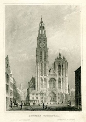 Dom zu Antwerpen, Cathedral d'Anvers, Antwerp Cathedral - Stahlstich