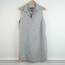 Tahari 100% Linen Shirtdress Coastal Stripe Size 1X Sleeveless Collared Preppy