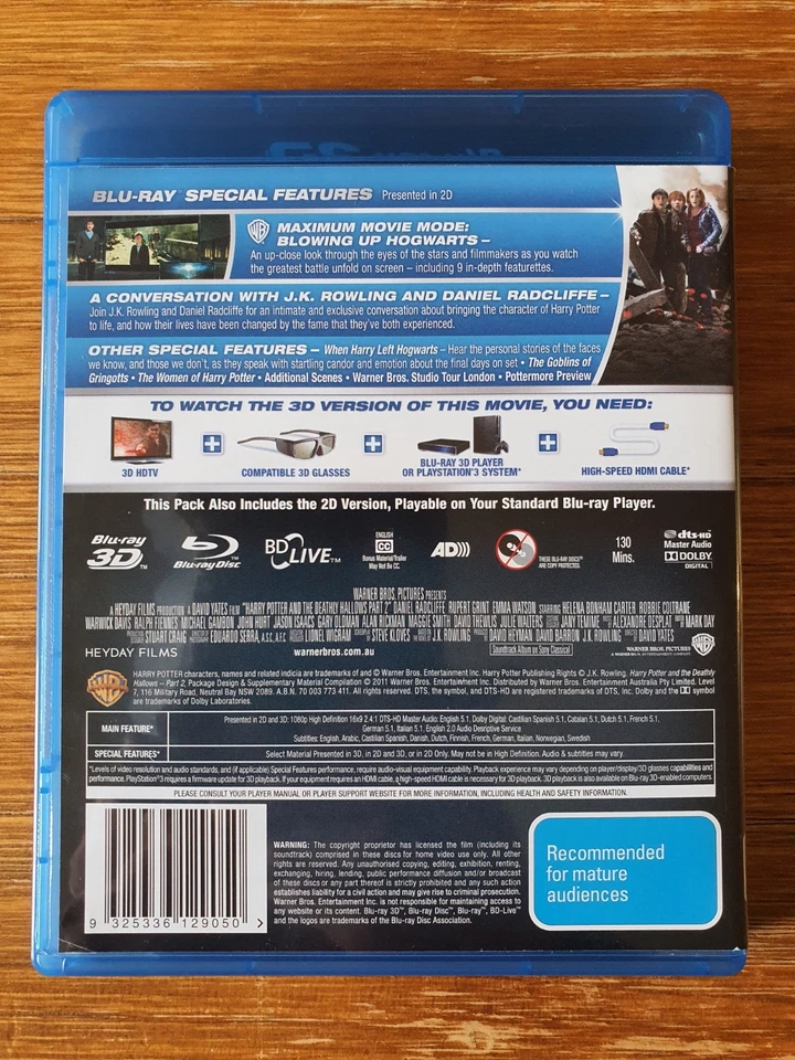 Harry Potter And The Deathly Hallows Part 2 3D Blu-ray + Blu-ray - Free AUS Post - Image 3 of 4