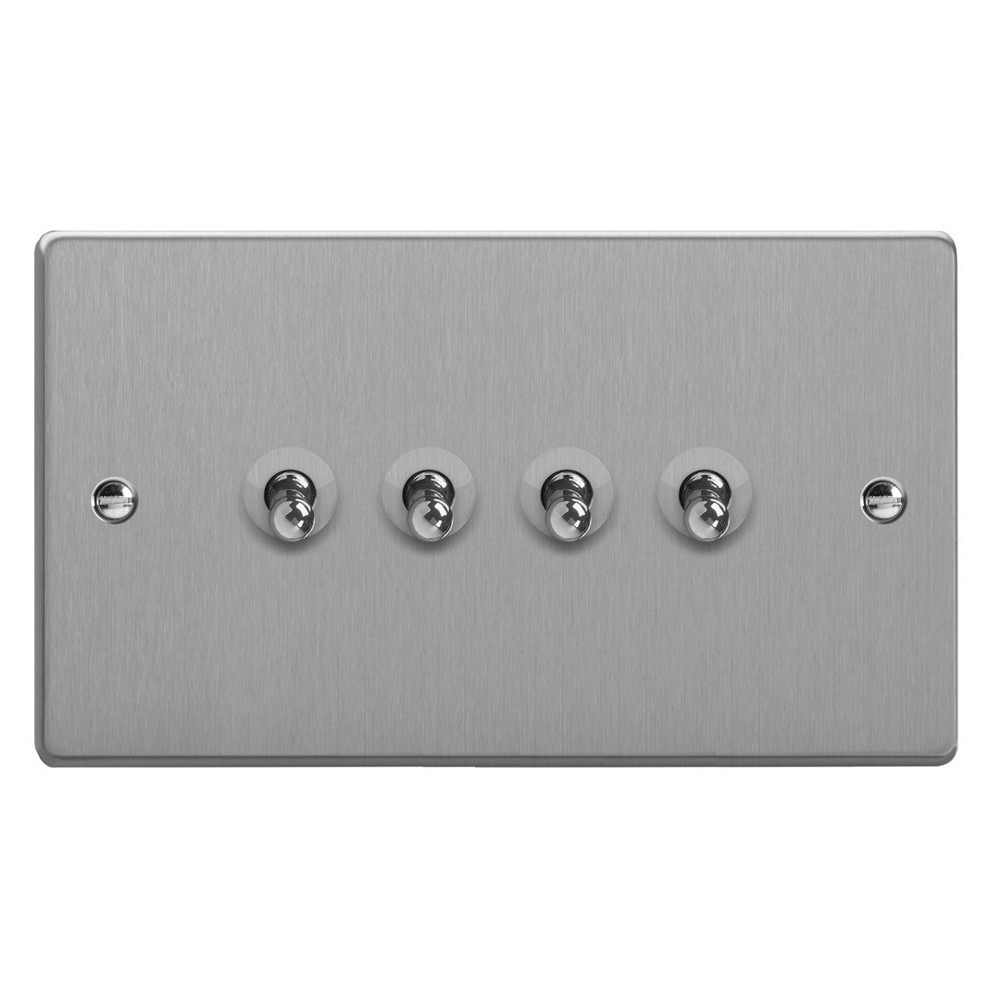 Varilight 4-Gang 10A 1- or 2-Way Toggle Switch (Twin Plate) Brushed Silver