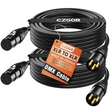 DMX Cable 25ft 2 Pack, Flexible 3 Pin Gold-Plated XLR Male to Female Cables W...