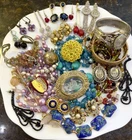 Vintage Costume Jewelry 25 Piece Lot~Turquoise~Gemstones~Art Glass~Rhinestones+