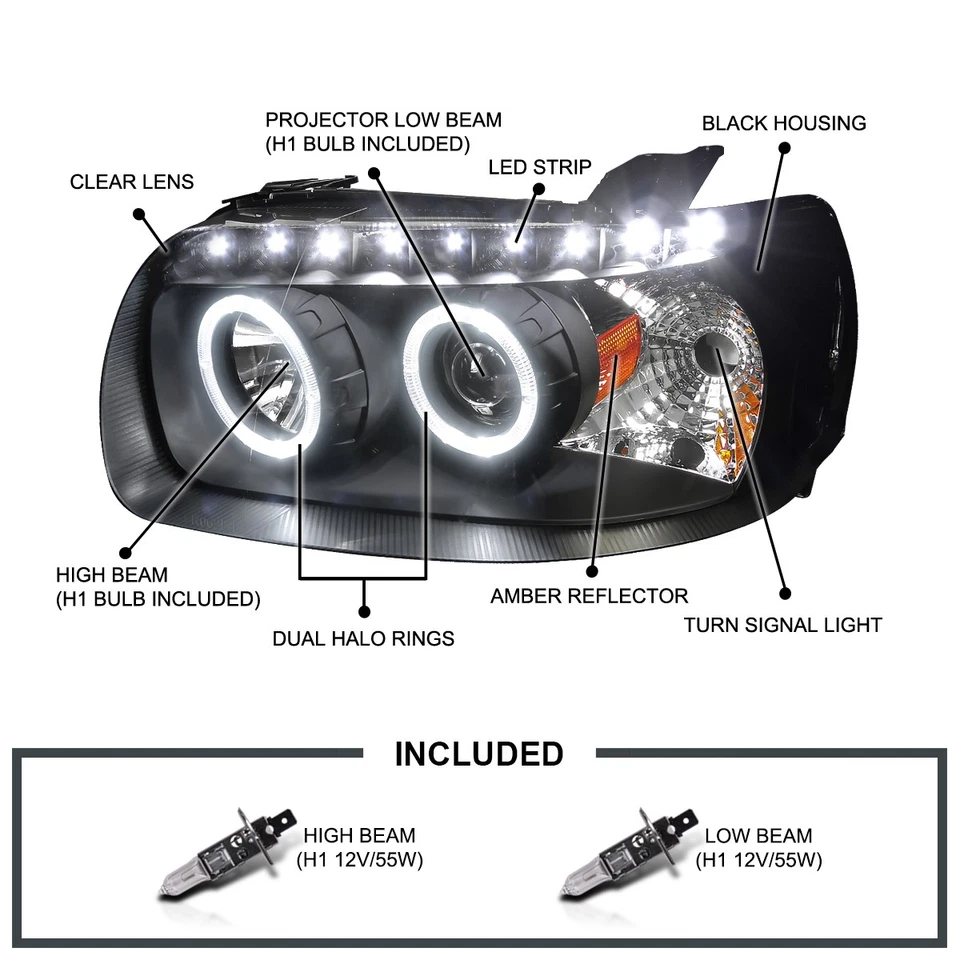 Black Fits 2005-2007 Ford Escape LED Halo Projector Headlights Lamps Left+Right - Изображение 3 из 4